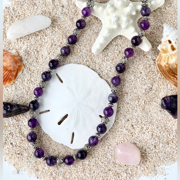 Genuine Amethyst Ornate Beaded Necklace - Picture 4 of 7